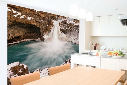 Vlies Fototapete - Isländischer Wasserfall 375 x 250 cm
